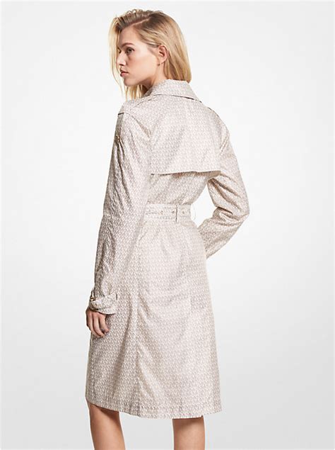 MICHAEL KORS Satin Cire Logo Print Midi Trench Coat 